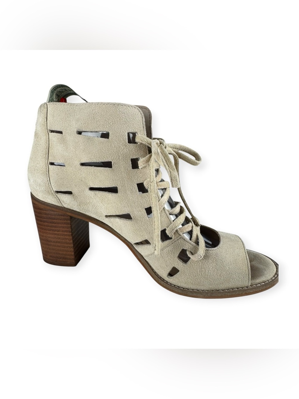 Vince Camuto Tressa Sandals 8.5M Taupe Suede Leather Lace Up Cutout Booties